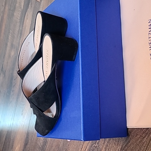 Stuart Weitzman Aletha 50 Block Heel Black Sandals, 5.5 - Picture 3 of 4